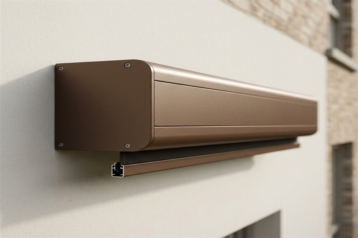 Brown powder-coated aluminium frame for motorised outdoor awning