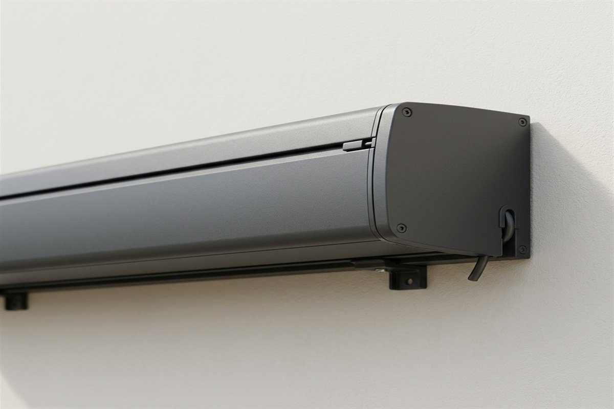 Dark grey powder-coated aluminium frame for motorised outdoor awning
